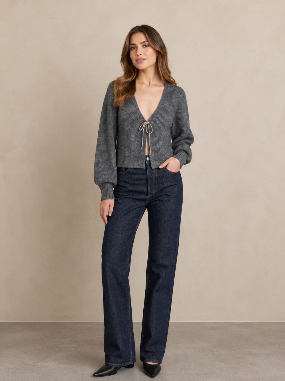 🩷Firm Price🩷WAYF Lila Crystal Tie Cardigan - Dark Heather